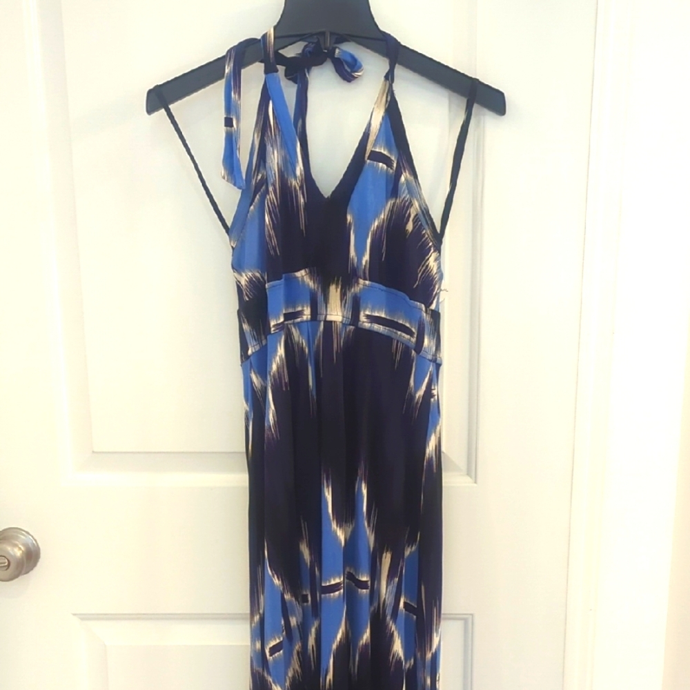 Banana Republic Black and Blue Halter Maxi Dress Sundress